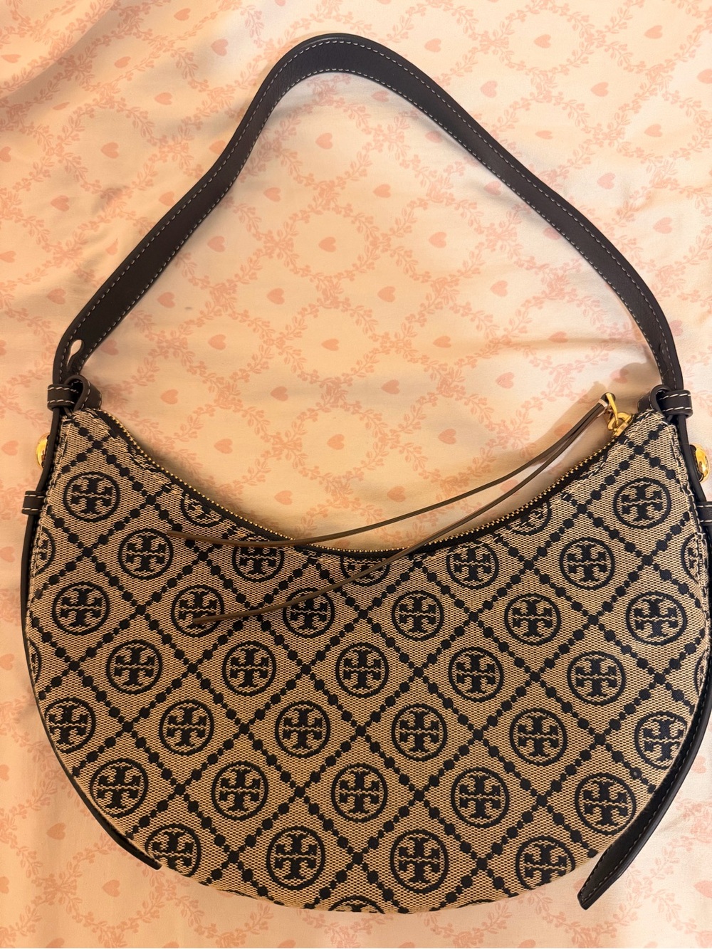 Tory Burch T monogram Romy half moon Shoulder Bag
